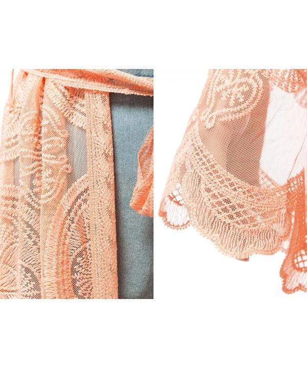 Women's Lace Embroidered Maxi Kimono Swimsuit Cover Up Waist Tie Cardigan - Pink - CM18TAT6U7M $35.86-Cover-Ups