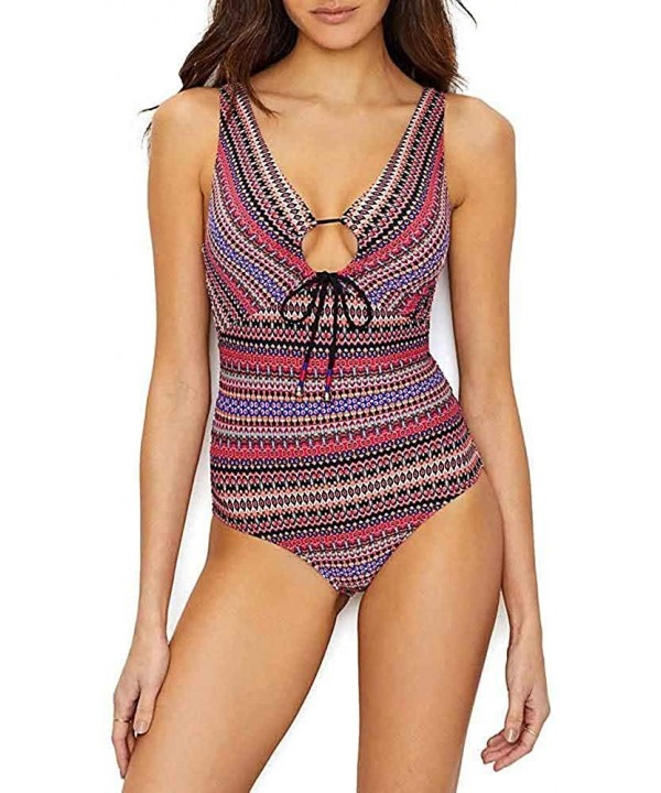 Women's Keyhole Plunge Stripe One Piece Swimsuit - Stevie Stripe - C118DN7WXYC $58.93-One-Pieces