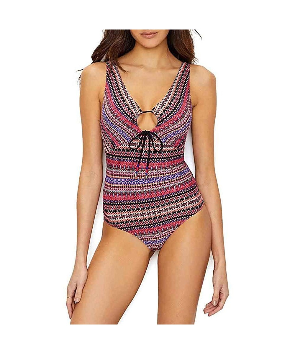 Women's Keyhole Plunge Stripe One Piece Swimsuit - Stevie Stripe - C118DN7WXYC $58.93-One-Pieces