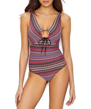 Women's Keyhole Plunge Stripe One Piece Swimsuit - Stevie Stripe - C118DN7WXYC $58.93-One-Pieces