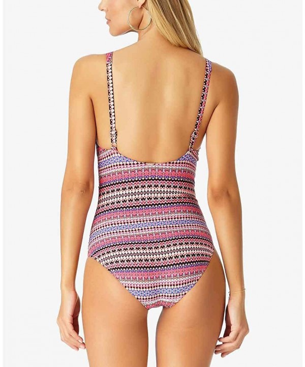 Women's Keyhole Plunge Stripe One Piece Swimsuit - Stevie Stripe - C118DN7WXYC $58.93-One-Pieces