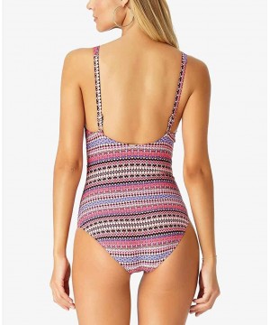 Women's Keyhole Plunge Stripe One Piece Swimsuit - Stevie Stripe - C118DN7WXYC $58.93-One-Pieces