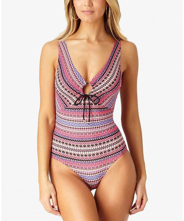 Women's Keyhole Plunge Stripe One Piece Swimsuit - Stevie Stripe - C118DN7WXYC $58.93-One-Pieces