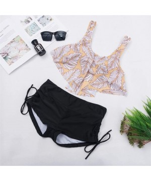 Women Printed Swimsuits Set Plus Size High Waist Bathsuit Top with Swim Bottom - Yellow - CA196R44QD0 $50.39-Tops