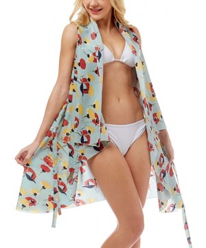 Women Summer Beach Swimsuit Bikini Cover Up Kimono Cardigan - Floral Print Vest - Mint - C6194A3M5U4 $14.03-Cover-Ups