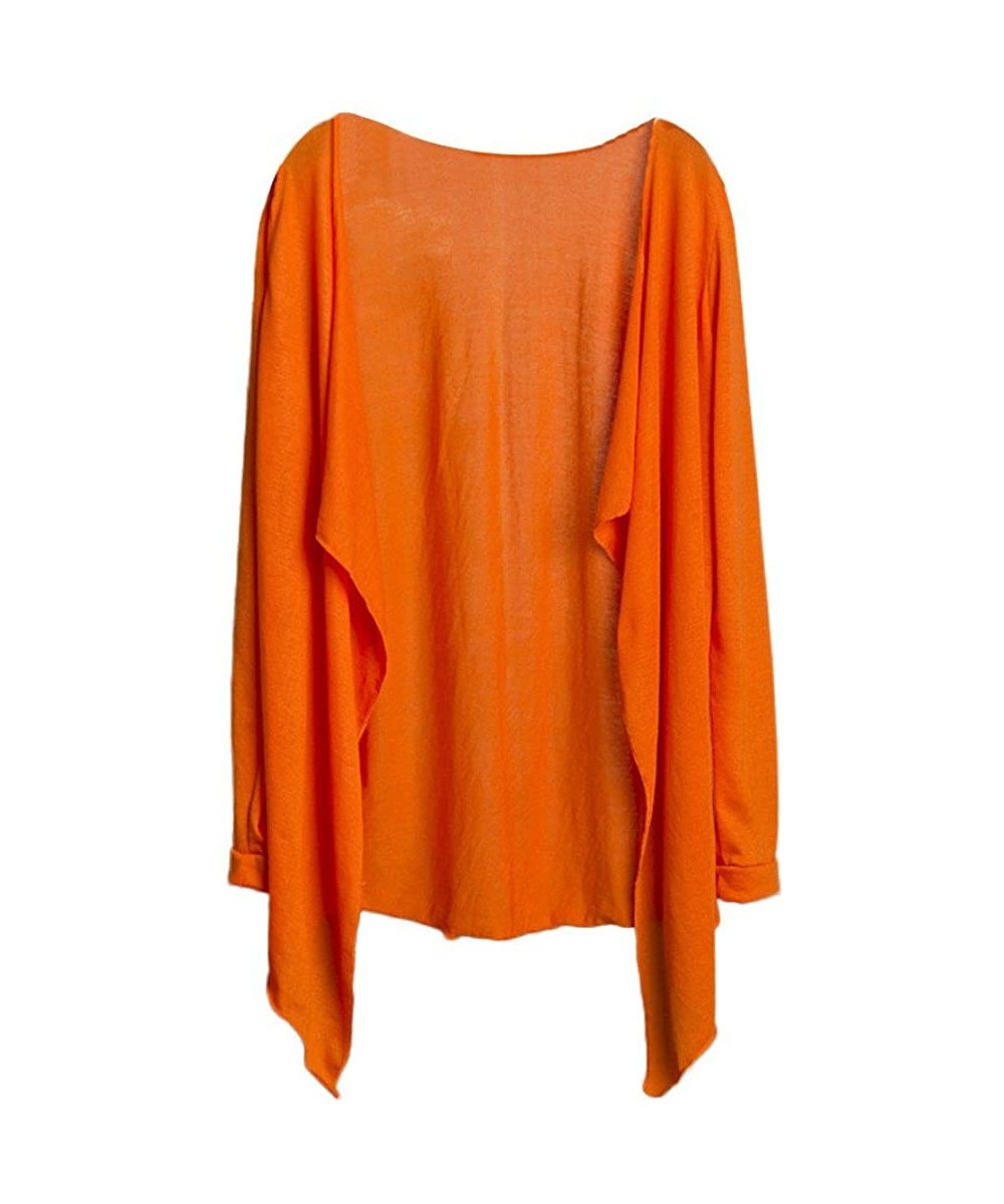 Womens Kimono Cardigan- Super Thin Open Front Cover Up Tunic Tops Blouses - 1 Orange - CA18TQEGUXL $11.86-Cover-Ups