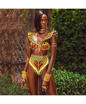 Women Two Piece Swimsuit African Print Monokinis Tummy Control Swimwear Sexy Bodysuits Beachwear Bathing Suits Yellow - C6196...