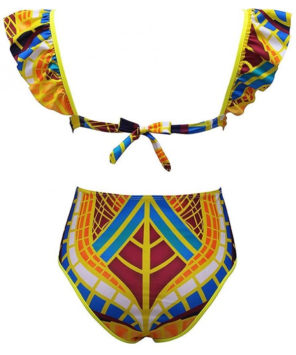 Women Two Piece Swimsuit African Print Monokinis Tummy Control Swimwear Sexy Bodysuits Beachwear Bathing Suits Yellow - C6196...