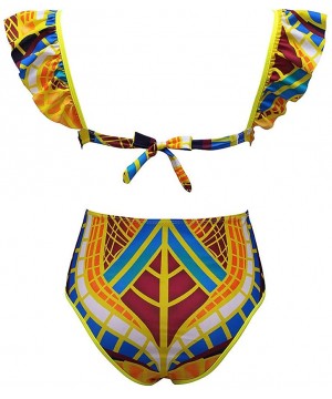 Women Two Piece Swimsuit African Print Monokinis Tummy Control Swimwear Sexy Bodysuits Beachwear Bathing Suits Yellow - C6196...