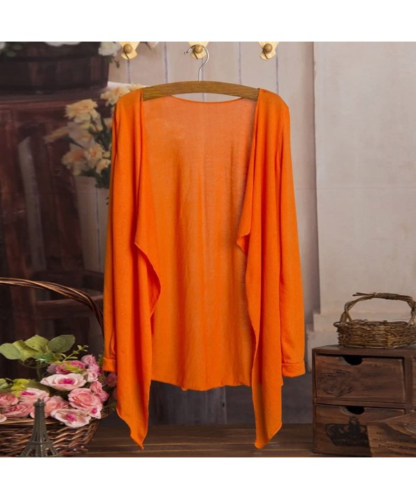 Womens Kimono Cardigan- Super Thin Open Front Cover Up Tunic Tops Blouses - 1 Orange - CA18TQEGUXL $11.86-Cover-Ups