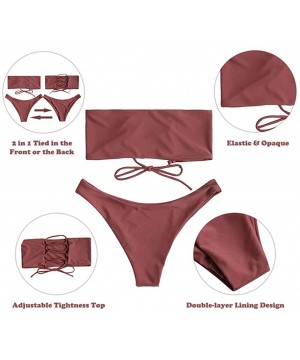 Women's Strapless Bathing Suit Lace up Bandeau Bikini Set Two Pieces Swimsuit - 1brown - CA18RAKQDZW $22.54-Sets