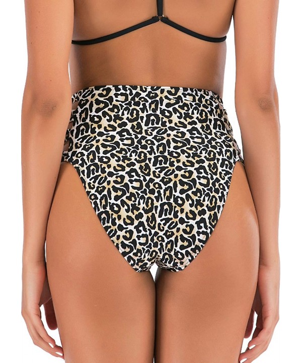 Women's Sexy Bikini Bottoms High Waisted Full Coverage Strappy Brief Tankini Swimsuit - Leopard - CR196WQTL5L $19.76-Bottoms