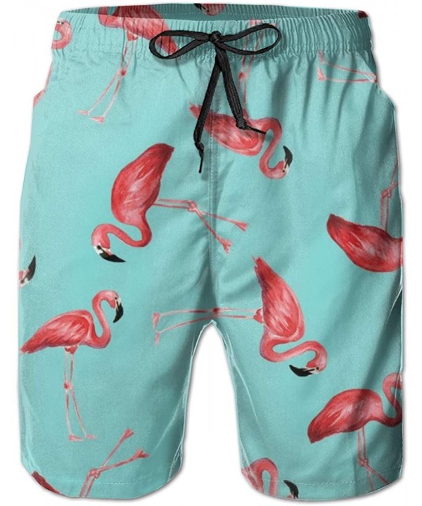 Men Fashion Swim Trunks Quick Dry Bathing Suits Board Shorts with Pocket - Flamingos in Blue - CQ199MKN9ZS $21.44-Board Shorts