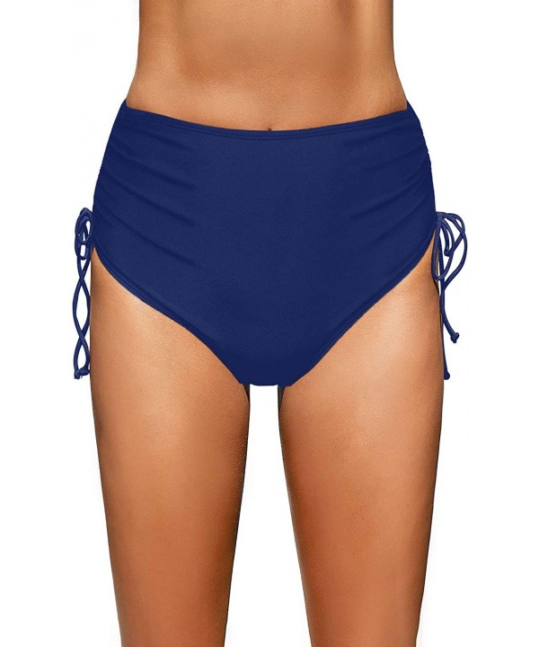 Women High Waisted Bikini Bottoms Ruched Swim Brief Short Tankinis - Navy Blue-side Tie - CJ193G94ZGY $21.11-Bottoms