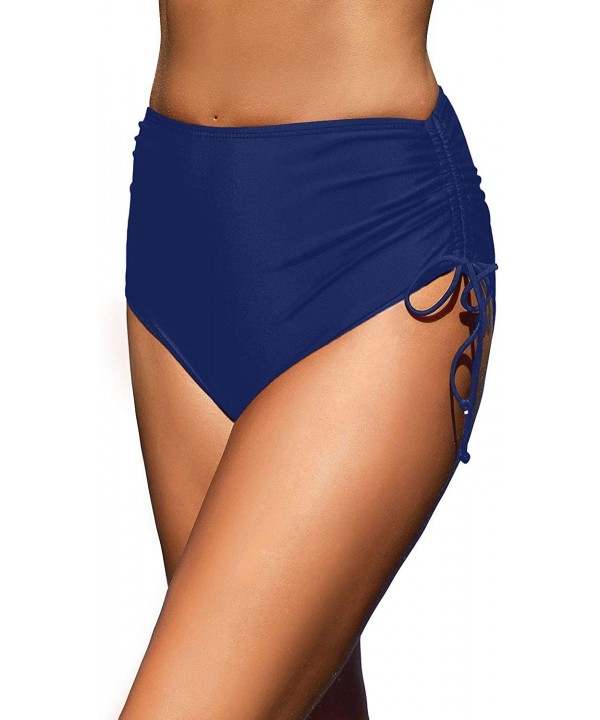 Women High Waisted Bikini Bottoms Ruched Swim Brief Short Tankinis - Navy Blue-side Tie - CJ193G94ZGY $21.11-Bottoms