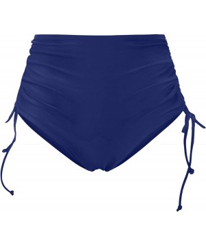 Women High Waisted Bikini Bottoms Ruched Swim Brief Short Tankinis - Navy Blue-side Tie - CJ193G94ZGY $21.11-Bottoms