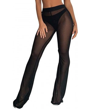 Women's Beach Sheer Mesh Legging Pant See Through Bikini Bottom Swimsuit Cover up - Black 6 - CL194LCMEZ9 $18.19-Bottoms