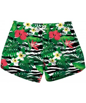 Women's Print Drawstring Elastic Waist Casual Quick Dry Beach Shorts Swim Trunks - Green Leaves - CU18UUXXER0 $21.05-Bottoms