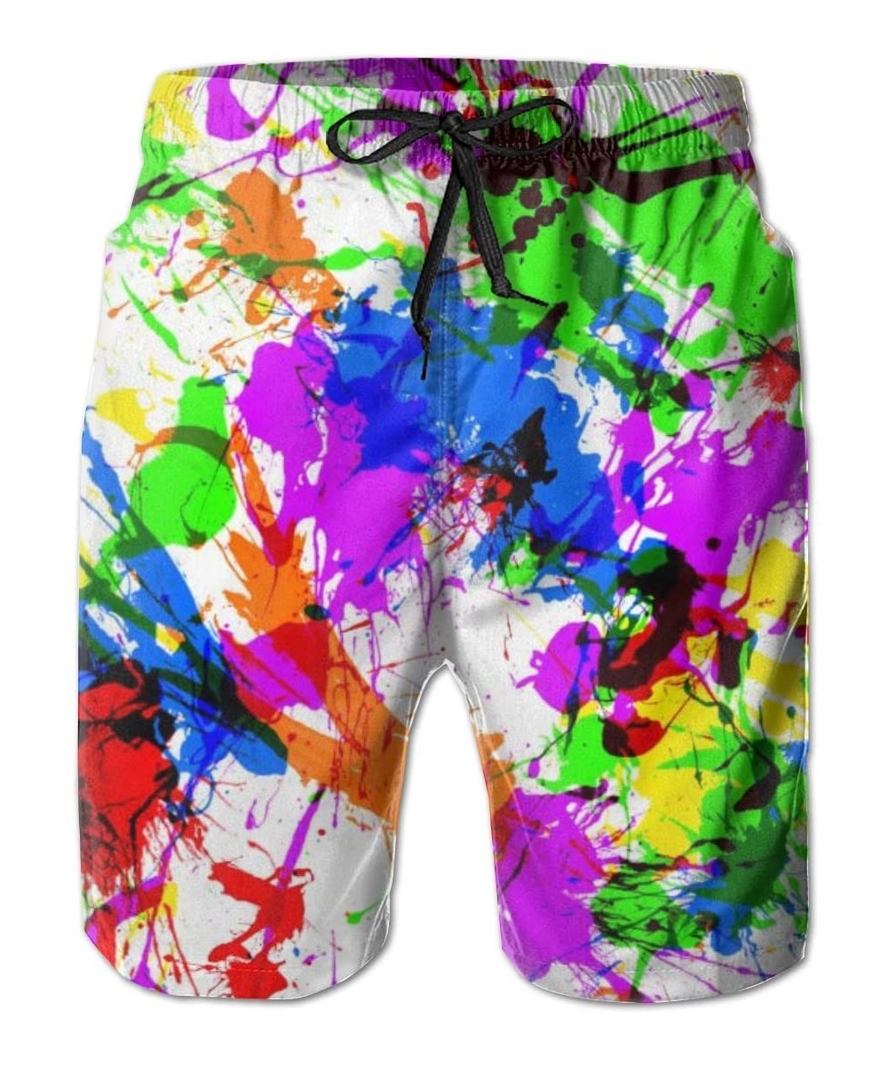 Men Swim Trunks Drawstring Elastic Waist Beach Shorts (Paint Splatter) - Paint Splatter - C618TZQMXHK $20.21-Board Shorts