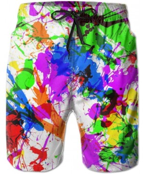 Men Swim Trunks Drawstring Elastic Waist Beach Shorts (Paint Splatter) - Paint Splatter - C618TZQMXHK $20.21-Board Shorts