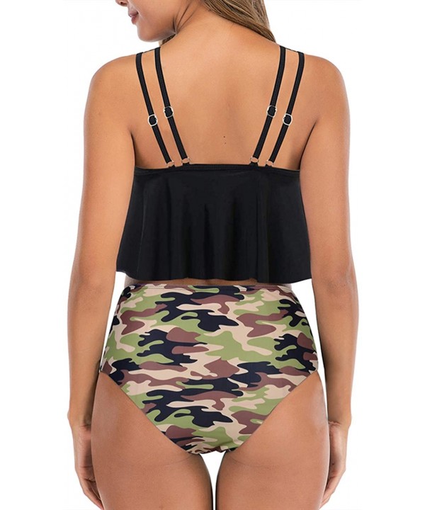 Women High Waisted Swimsuit Flounce Swimwear Racerback Vintage Two Piece Bikini - Camouflage - CY19D0ZMI52 $18.29-Sets