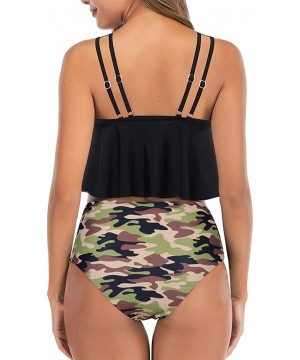 Women High Waisted Swimsuit Flounce Swimwear Racerback Vintage Two Piece Bikini - Camouflage - CY19D0ZMI52 $18.29-Sets