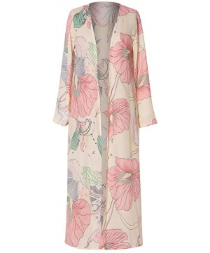 Kimono Cardigans Womens Casual Chiffon Cardigan Summer Beach Floral Long Blouse Shawl Bikini Cover up Tops Z Pink - CR18NG34L...