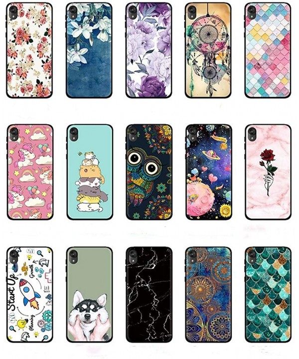 Case Compatible Moto E6 5.5" Soft Black Gel Silicone Rubber Ultra-Slim Flower Marble Back Cover for Motorola E6 Plus 6.1 - 3 ...