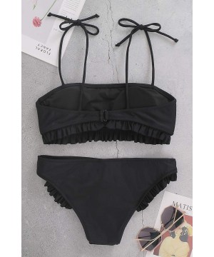 Women's Bandeau Bikini Set Two Piece Padded Swimsuits Tie Straps Bathing Suit Ruffle Swimwear - Black Bikini - CG1934DACL6 $1...