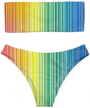 Women's Stripe Strapless Bandeau Bikini Hawaii Vocation Beachwear Sexy High Cut Swimsuits - Rainbow Stripe - C818QSCZQDO $19....