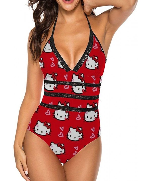 Red Hello Kitty Adult One Piece Swimsuit with Tape for Women Pools Beach and Sandy Beach - CT198SHUMML $36.84-One-Pieces