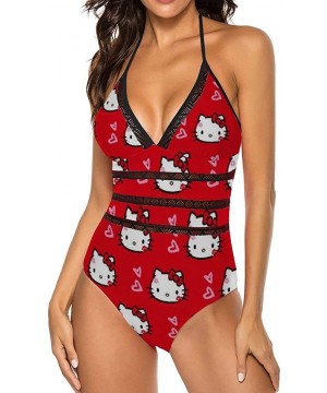 Red Hello Kitty Adult One Piece Swimsuit with Tape for Women Pools Beach and Sandy Beach - CT198SHUMML $36.84-One-Pieces