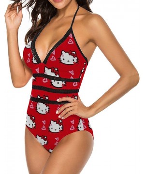 Red Hello Kitty Adult One Piece Swimsuit with Tape for Women Pools Beach and Sandy Beach - CT198SHUMML $36.84-One-Pieces