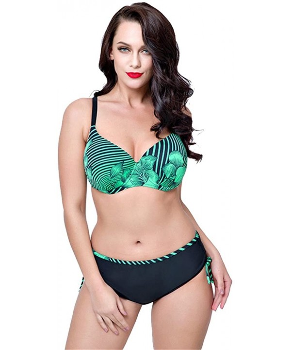 Women's Push up Beachwear Retro Print Patterns Bikini Bathing Suit - 1887 Green - CH1833H2L90 $19.05-Sets