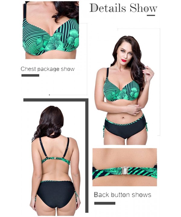 Women's Push up Beachwear Retro Print Patterns Bikini Bathing Suit - 1887 Green - CH1833H2L90 $19.05-Sets