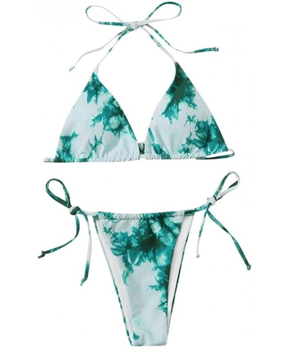 Tie Dye Swimsuits for Women Girls 2020 Summer Two Piece Bikini Sets Crop Top High Waisted Swimwear Bathing Suits Green - C019...