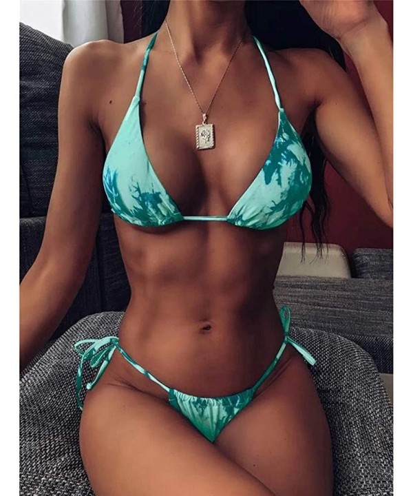 Tie Dye Swimsuits for Women Girls 2020 Summer Two Piece Bikini Sets Crop Top High Waisted Swimwear Bathing Suits Green - C019...