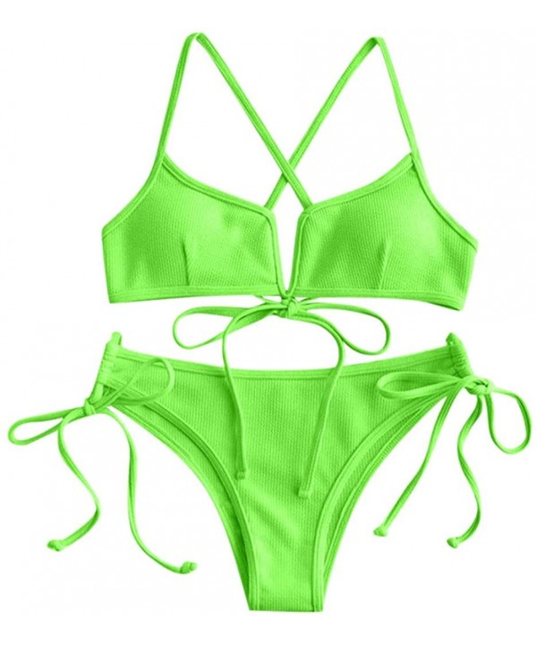 Women Flower Printed High Cut V Wired Bikini Swimwear Swimsuit Beachwear - C-green - CD196SACULW $10.24-Sets