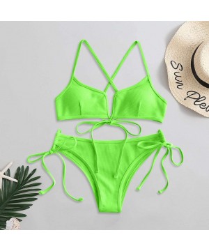 Women Flower Printed High Cut V Wired Bikini Swimwear Swimsuit Beachwear - C-green - CD196SACULW $10.24-Sets