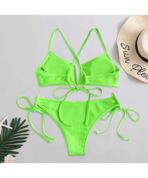 Women Flower Printed High Cut V Wired Bikini Swimwear Swimsuit Beachwear - C-green - CD196SACULW $10.24-Sets