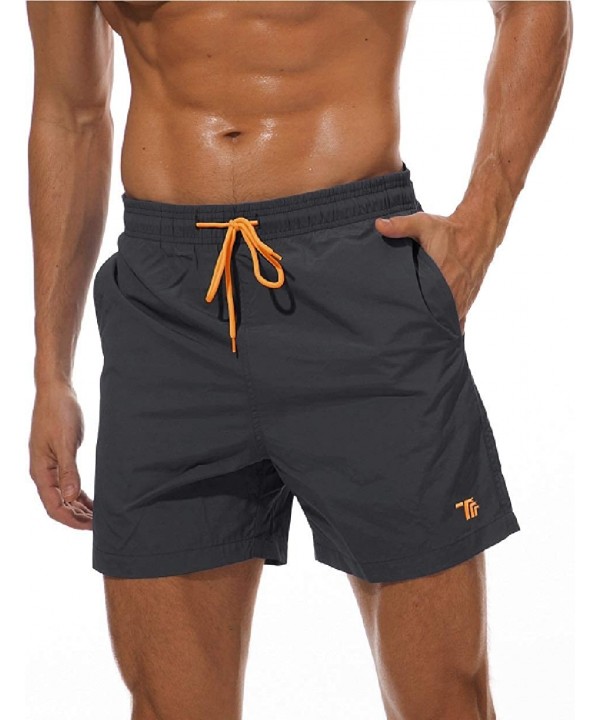 Men's Swim Trunks Quick Dry Beach Shorts Mesh Lining - Dark Grey - CL196IERHTO $13.23-Board Shorts