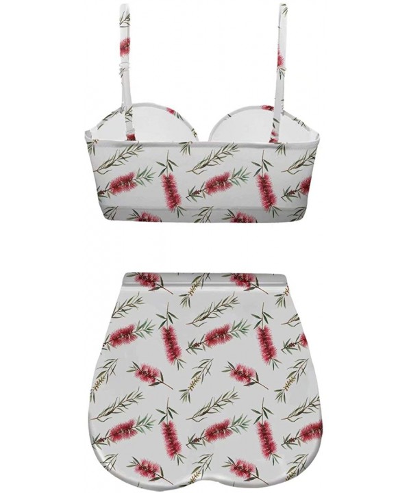 Women's Retro Summer Bright Floral Print Funny Swimsuits High Waisted Bikini Set - White-2 - CW196SO7KHH $30.27-Bottoms