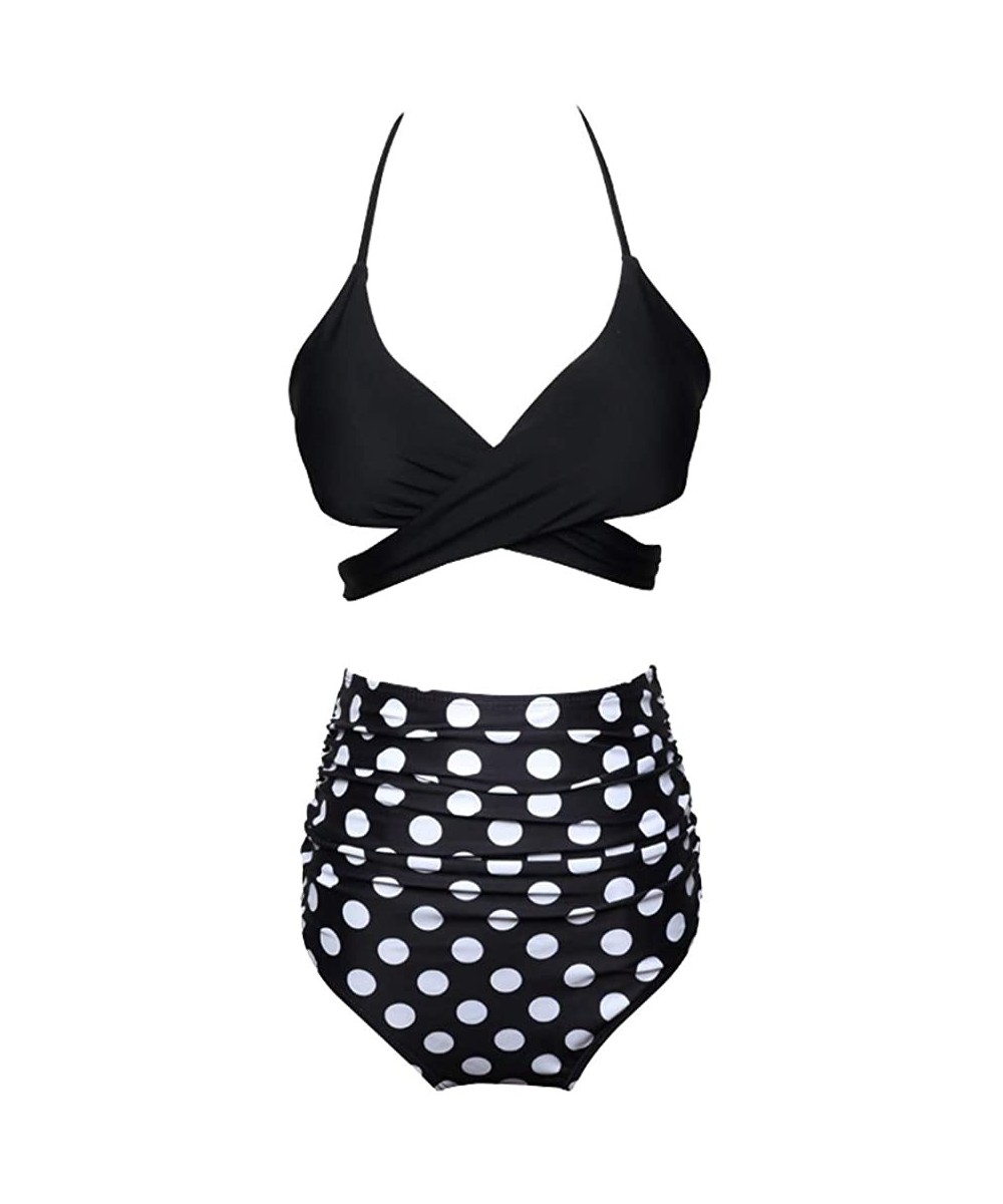 Women Vintage Two Piece Swimsuits High Waisted Bathing Suits Retro Bikini Set - Dot - CN18QERZOIN $19.95-Sets