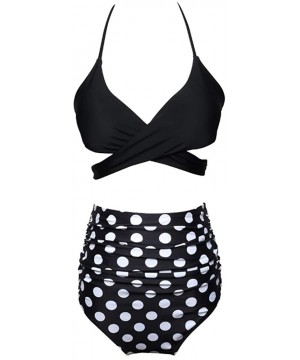 Women Vintage Two Piece Swimsuits High Waisted Bathing Suits Retro Bikini Set - Dot - CN18QERZOIN $19.95-Sets