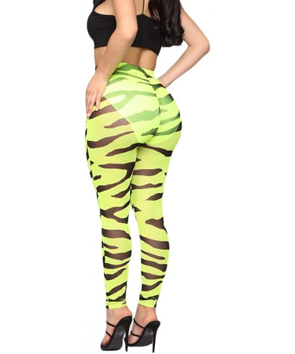 Women's See Through Sheer Mesh Long Pants Trousers Swimwear Bikini Bottom Cover Up - Yellow-zebra - C618WMI2ACU $9.89-Cover-Ups