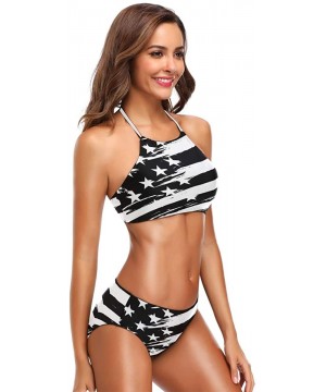 Black and White American Flag Sexy Two Piece Bikini Swimsuit Swimwear Set for Women - Black White American Flag - C818QW0QZ90...