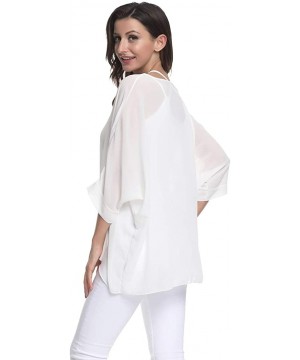 Women's Chiffon Floral Printed Caftan Poncho Tunic Top Cover up Batwing Loose Blouse - Off White - CJ18XXIX2Y9 $15.18-Cover-Ups