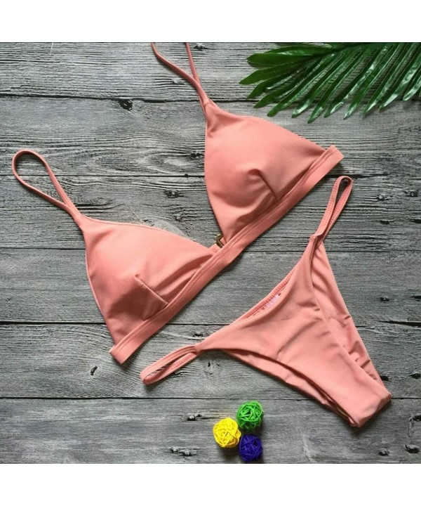 Sexy Basic Bikini Sets Triangle Solid Two Pieces Swimsuits Cheeky Bathing Suits - Nude Pink - CU18T99A0HC $21.19-Sets