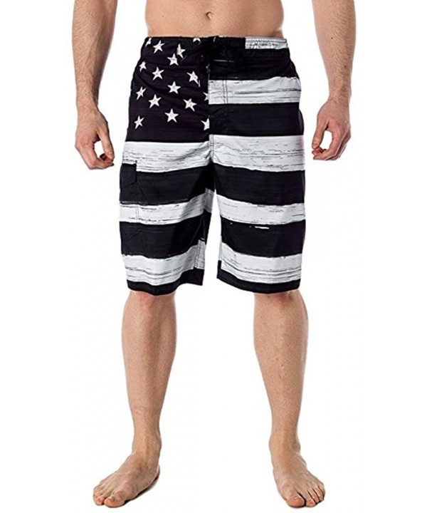 Mens Swim Trunks Independance Day American Flag Printed Beach Athletic Outdoor Shorts - Black - C718MCWESMH $16.36-Board Shorts