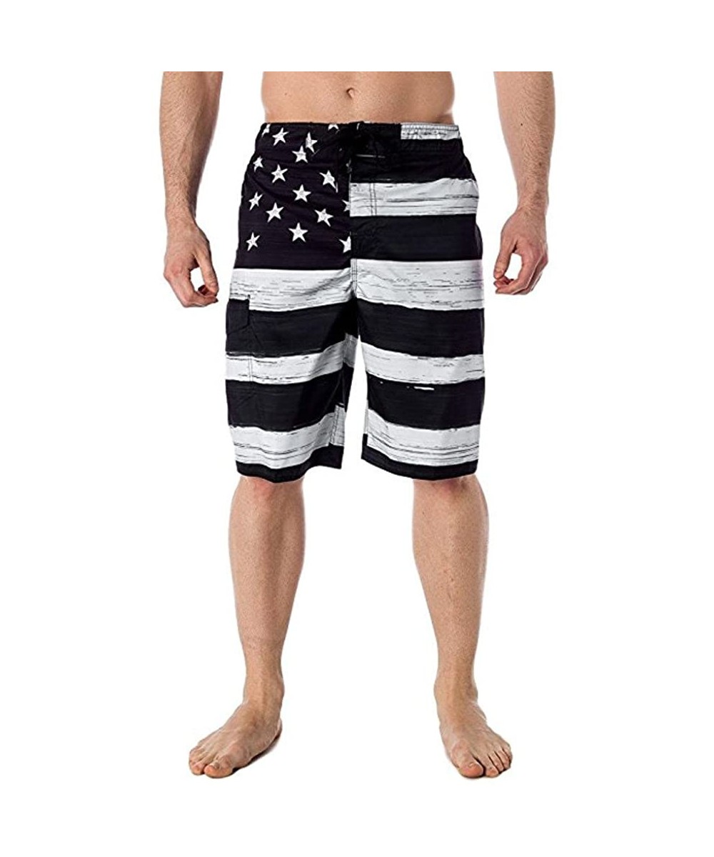 Mens Swim Trunks Independance Day American Flag Printed Beach Athletic Outdoor Shorts - Black - C718MCWESMH $16.36-Board Shorts